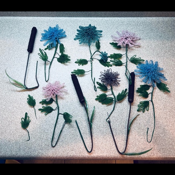 Vintage Antique French Beaded Flowers Floral arrangement bridal bouquet Cattails - Picture 10 of 15